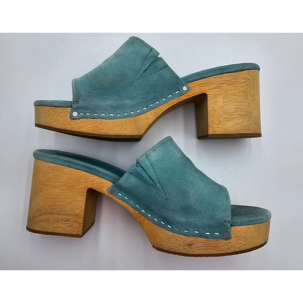 Charlotte Stone Women's Size 9 Kayla Aqua Suede Open Toe Clog Sandals - Picture 11 of 12